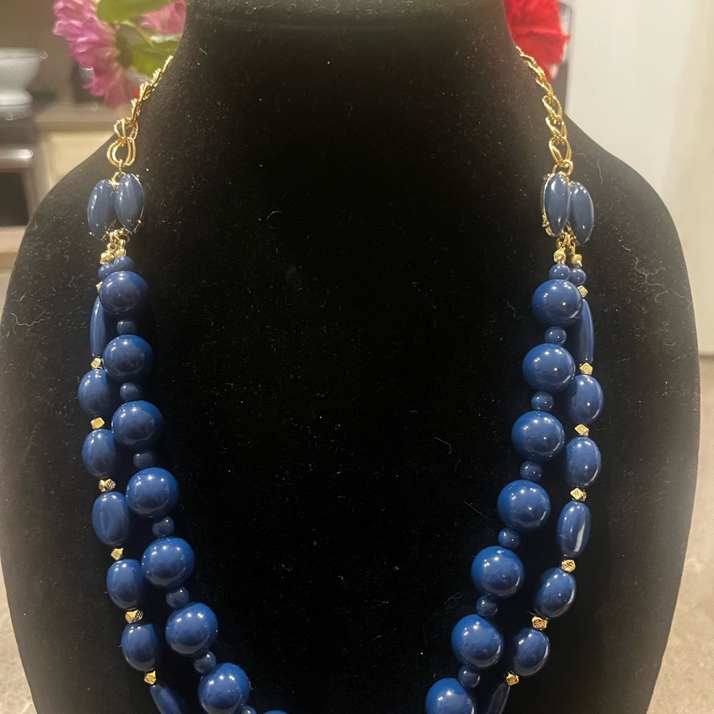Premier Designs NWT In the Navy Beaded Necklace with Gold Accents - Picture 6 of 15